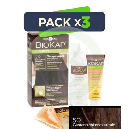 Pack 3x Tinte Nutricolor Delicato 5.0 Castaño Claro Natural 140Ml. Biokap