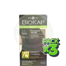 Pack 3x Tinte Nutricolor Delicato 5.5 Castaño Claro Caoba 140Ml. Biokap