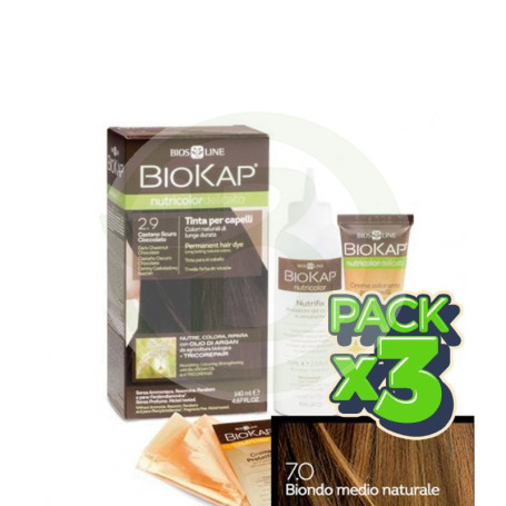 Pack 3x Tinte Nutricolor Delicato 7.0 Rubio Medio Natural 140Ml. Biokap