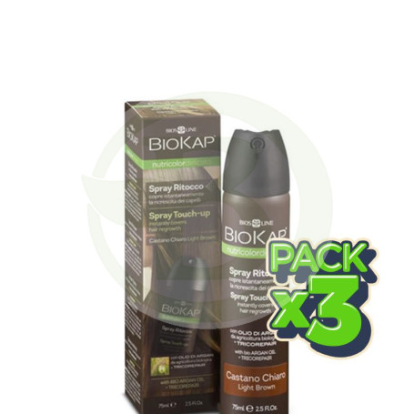 Pack 3x Spray Touch-Up Castaño Claro 75Ml. Biokap