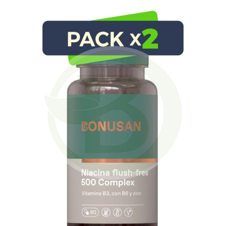 Pack 2x Niacina Flush-Free 500Mg. 60 Cápsulas Vegetales Bonusan