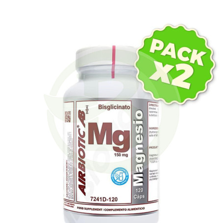 Pack 2x Magnesio Ab (Como Bisglicinato) 150 Mg 120 Cápsulas Airbiotic