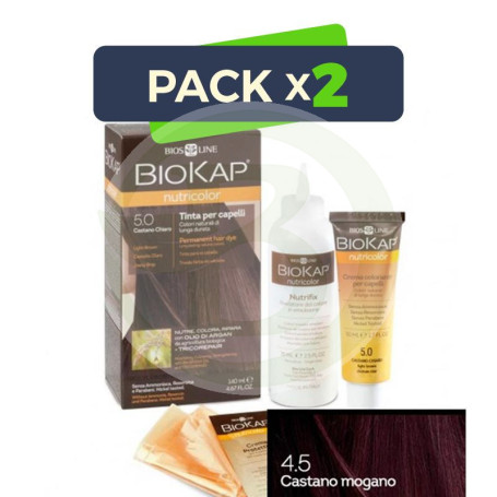 Pack 2x Tinte Nutricolor 4.5 Castaño Caoba 140Ml. Biokap