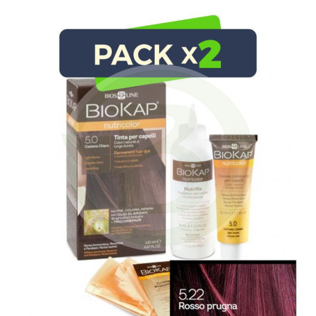 Pack 2x Tinte Nutricolor 5.22 Rojo Ciruela 140Ml. Biokap