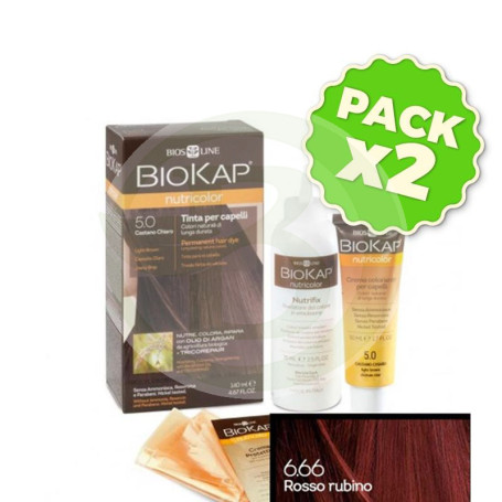 Pack 2x Tinte Nutricolor 6.66 Rojo Rubí 140Ml. Biokap