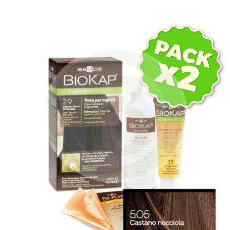 Pack 2x Tinte Nutricolor Delicato 5.05 Castaño Avellana 140Ml. Biokap
