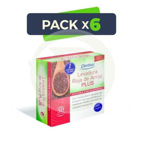 Pack 6x Levadura de Arroz Rojo Plus 30 Cápsulas Dietisa