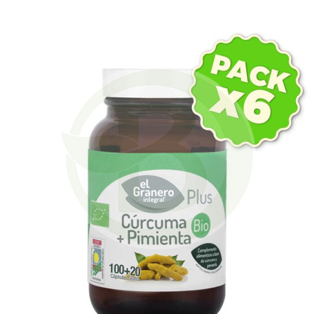 Pack 6x Cúrcuma + Pimienta Bio 120 Cápsulas El Granero