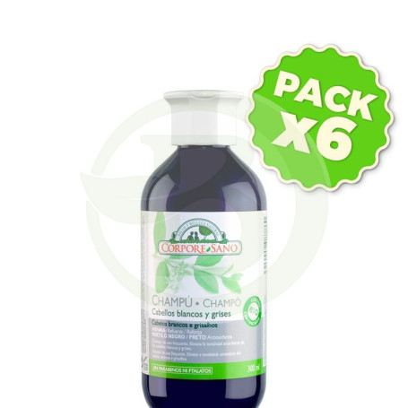 Pack 6x Champú Henna Índigo Cabello Gris y Blanco 300Ml. Corpore Sano