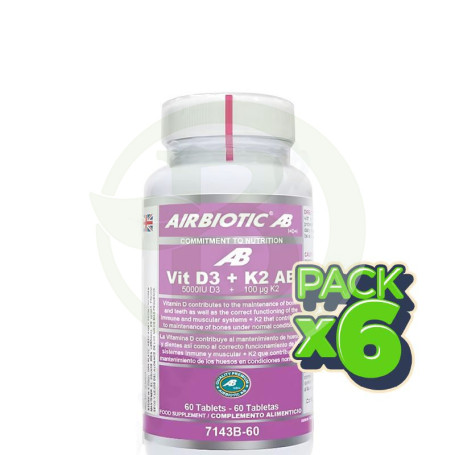 Pack 6x Vit D3 + K2 (5.000 Ui D3 + 100 Μg K2) 60 Tabletas Airbiotic