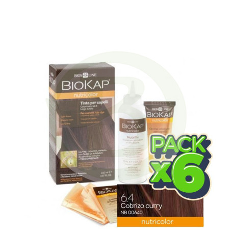 Pack 6x Tinte Nutricolor 6.40 Cobrizo Curry 140Ml. Biokap