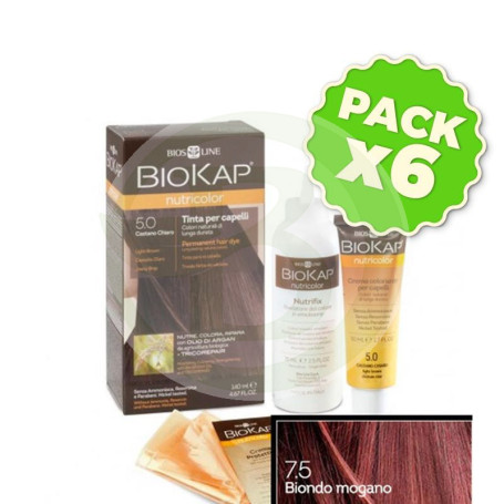 Pack 6x Tinte Nutricolor 7.5 Rubio Caoba 140Ml. Biokap