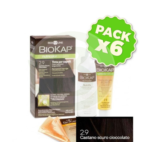 Pack 6x Tinte Nutricolor Delicato 2.9 Castaño Oscuro Chocolate 140Ml. Biokap
