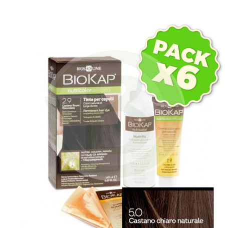 Pack 6x Tinte Nutricolor Delicato 5.0 Castaño Claro Natural 140Ml. Biokap