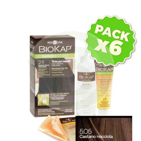 Pack 6x Tinte Nutricolor Delicato 5.05 Castaño Avellana 140Ml. Biokap