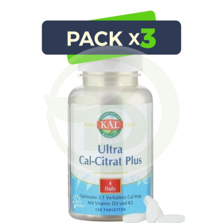 Pack 3x Ultra Cal-Citrate+K2 120 Comprimidos Kal