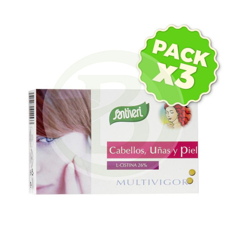 Pack 3x Cabello, Uñas, Piel + Biotina 48 Comprimidos Santiveri