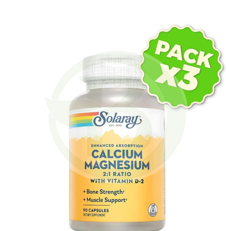 Pack 3x Calcium y Magnesium 90 Cápsulas Solaray