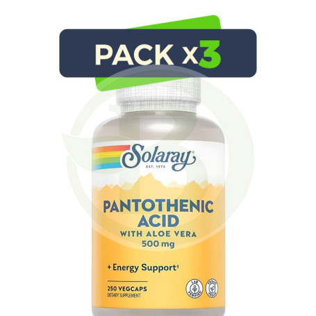 Pack 3x Ácido Pantoténico 500Mg. 100 Cápsulas Solaray
