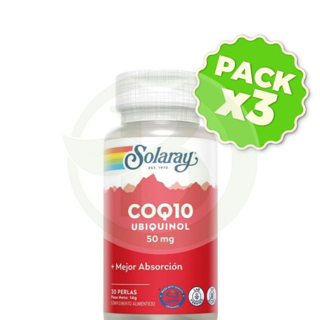 Pack 3x Ubiquinol CoQ10 50Mg. 30 Perlas Solaray