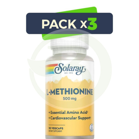 Pack 3x L-Methionine 500Mg. 30 Cápsulas Solaray