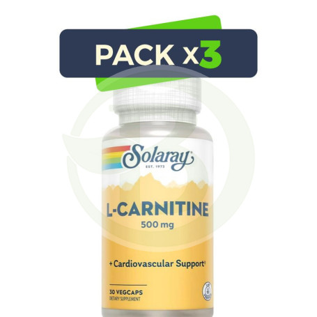 Pack 3x L-Carnitine 500Mg. 30 Cápsulas Solaray