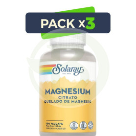 Pack 3x Magnesium Citrate 180 Cápsulas Solaray