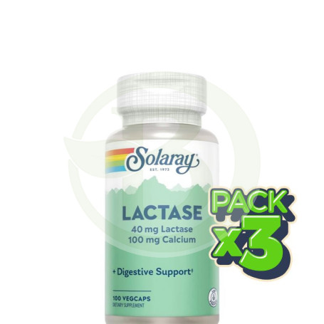 Pack 3x Lactase 40Mg. 100 Cápsulas Solaray