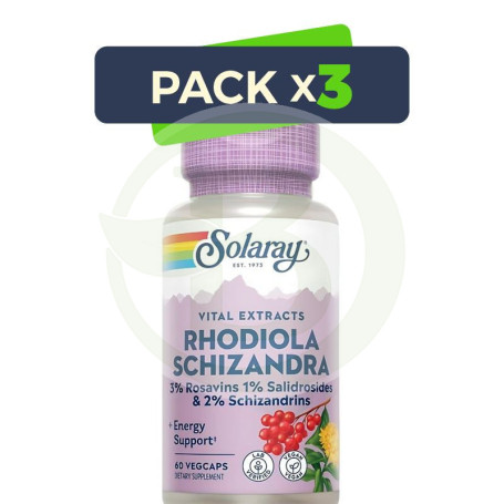 Pack 3x Rhodiola & Schizandra 500Mg. 60 Cápsulas Solaray