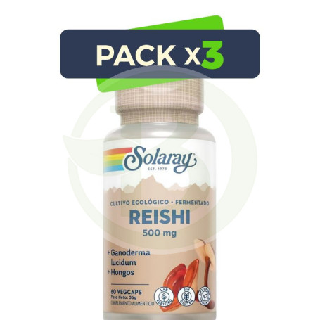 Pack 3x Reishi Fermentado 60 Cápsulas 500Mg. Solaray