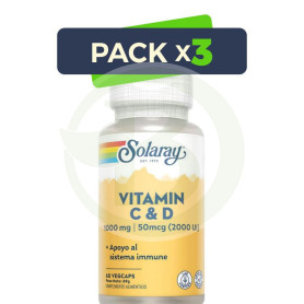 Pack 3x Vitamina C+D 60 Cápsulas Solaray