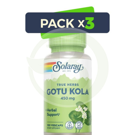 Pack 3x Gotu Kola 100 Capsulas Solaray