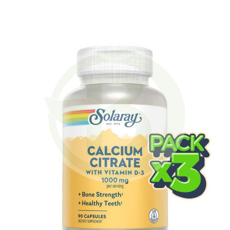 Pack 3x Calcium D3 Citrate 90 Cápsulas Solaray
