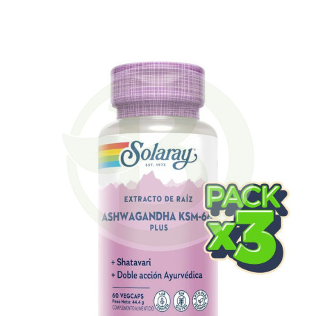 Pack 3x Ashwagandha Ksm-66 Plus 60 Cápsulas Vegetales Solaray