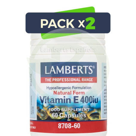 Pack 2x Vitamina E Natural 60 Tabletas 400UI Lamberts