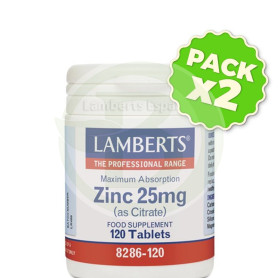 Pack 2x Zinc 25Mg. 120 Comprimidos Lamberts