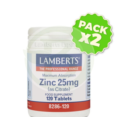 Pack 2x Zinc 25Mg. 120 Comprimidos Lamberts