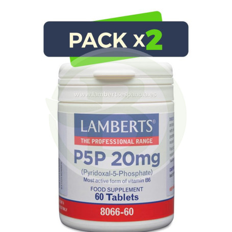 Pack 2x P5p 20Mg. (Piridoxal-5-Fosfato. Vit B6 Forma Activa) 60 Tabletas Lamberts