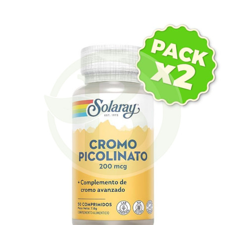 Pack 2x Cromo Picolinato 200Mcg. 50 Tabletas Solaray