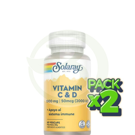 Pack 2x Vitamina C+D 60 Cápsulas Solaray