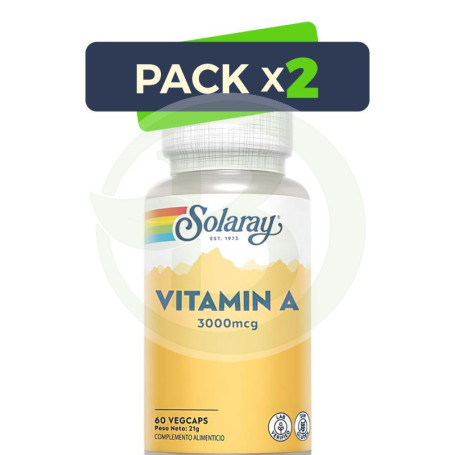 Pack 2x Vitamina a 10,000 Ui - 60 Vegcaps Solaray