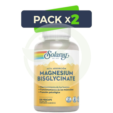 Pack 2x Magnesio Bisglycinate 120 Capsulas Solaray