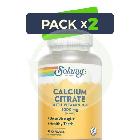Pack 2x Calcium D3 Citrate 90 Cápsulas Solaray