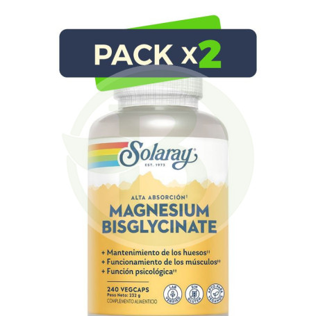 Pack 2x Magnesio Bisglycinate 240 Cápsulas Vegetales Solaray