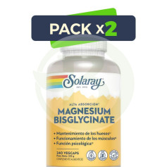 Pack 2x Magnesio Bisglycinate 240 Cápsulas Vegetales Solaray