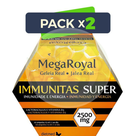 Pack 2x Megaroyal Immunitas Super 2500 20 Ampollas Dietmed