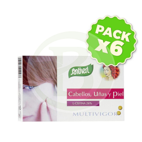 Pack 6x Cabello, Uñas, Piel + Biotina 48 Comprimidos Santiveri