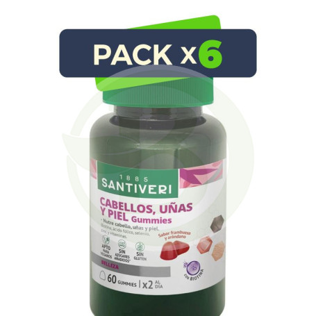 Pack 6x Cabello, Uñas y Piel Gummies 60 Gominolas Santiveri