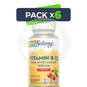 Pack 6x Vitamina B12 y Ácido Fólico 1.000Mcg. 90 Comprimidos Solaray