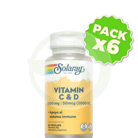 Pack 6x Vitamina C+D 60 Cápsulas Solaray